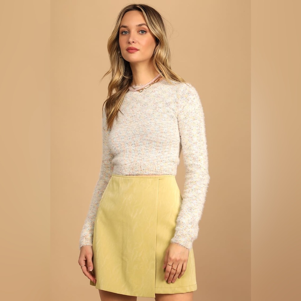 Lulus Cream Multi Fuzzy Knit Sweater (Size S)